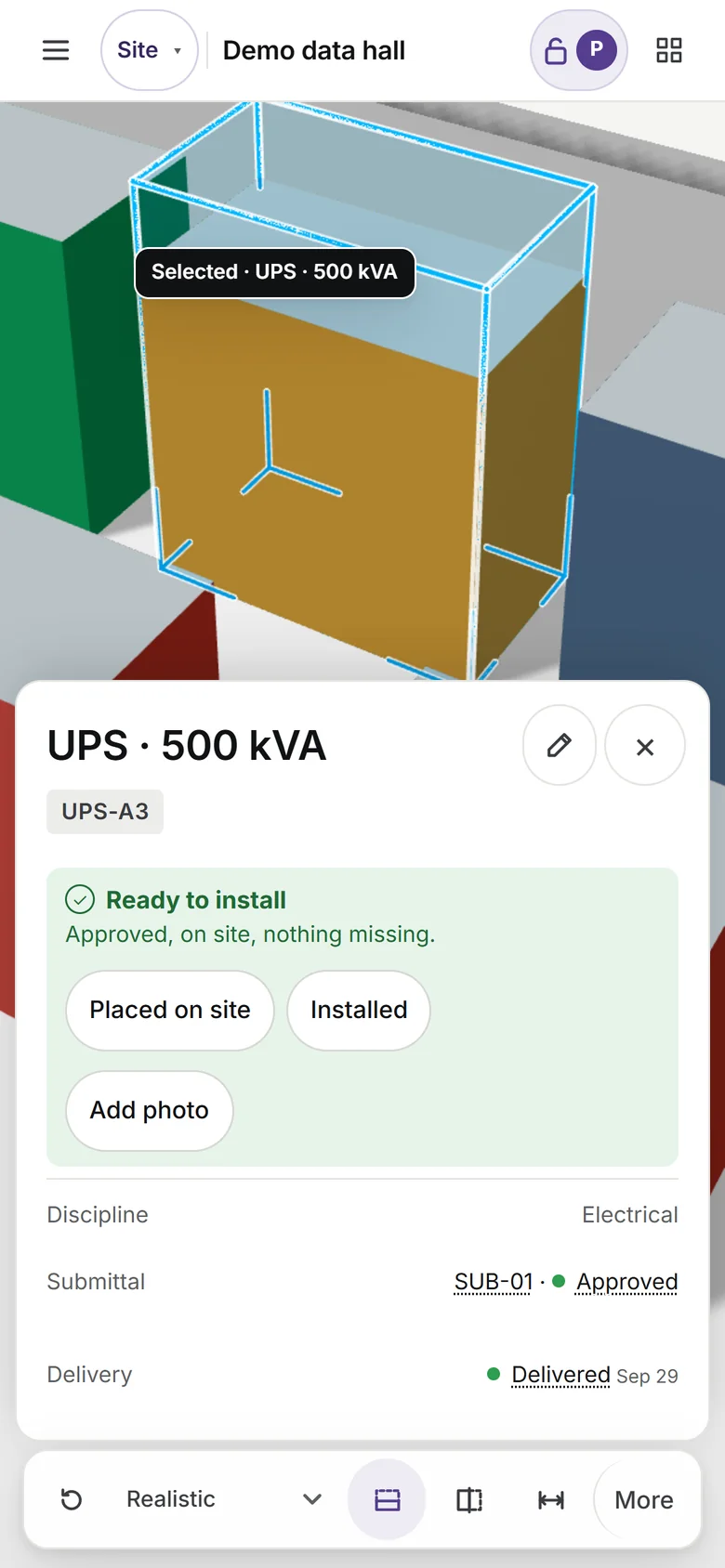 The site phone after Arrived: Ready to install.