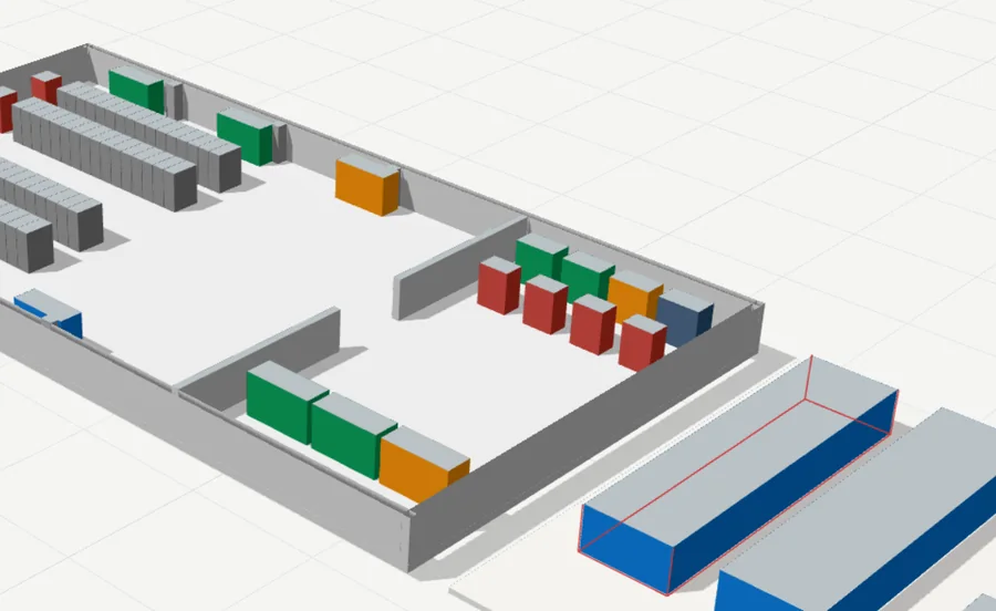The UPS room on the office model, one UPS now amber.